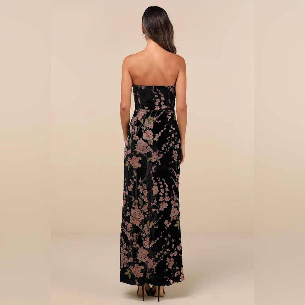 Lulus Luxurious Allure Black Burnout Velvet Strapless Maxi Dress - Picture 2 of 8